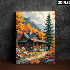 2D flat 1pc Cozy Autumn Cabin Landscape Wall Art for Living Room Bedroom Home Decor Farmhouse Style Rustic Canvas Prints Modern Gallery Wrapped Artwork