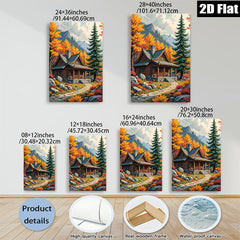 2D flat 1pc Cozy Autumn Cabin Landscape Wall Art for Living Room Bedroom Home Decor Farmhouse Style Rustic Canvas Prints Modern Gallery Wrapped Artwork