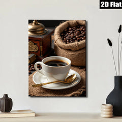 2D flat 1pc Cozy Coffee Still Life Farmhouse Kitchen Decor Rustic Wall Art Dining Room Living Room Gallery Wrapped Canvas Prints Modern Minimalist