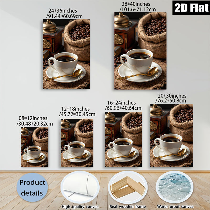 2D flat 1pc Cozy Coffee Still Life Farmhouse Kitchen Decor Rustic Wall Art Dining Room Living Room Gallery Wrapped Canvas Prints Modern Minimalist