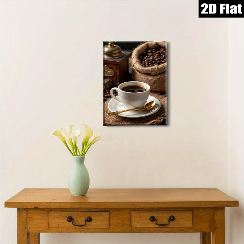2D flat 1pc Cozy Coffee Still Life Farmhouse Kitchen Decor Rustic Wall Art Dining Room Living Room Gallery Wrapped Canvas Prints Modern Minimalist