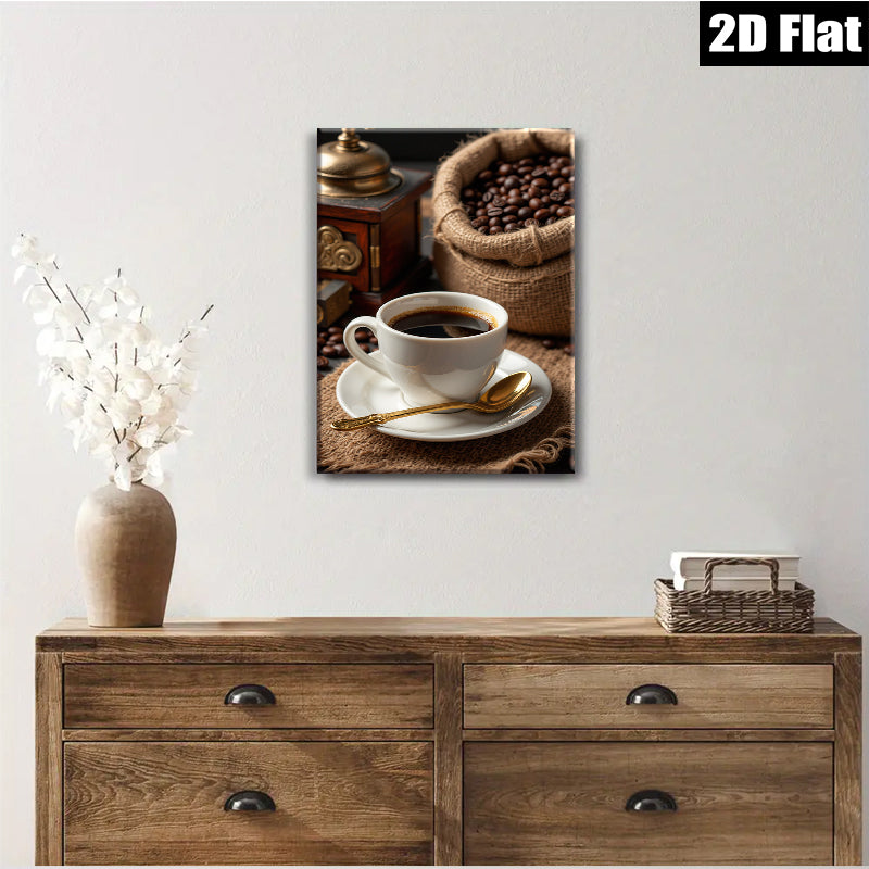 2D flat 1pc Cozy Coffee Still Life Farmhouse Kitchen Decor Rustic Wall Art Dining Room Living Room Gallery Wrapped Canvas Prints Modern Minimalist