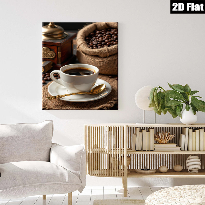 2D flat 1pc Cozy Coffee Still Life Farmhouse Kitchen Decor Rustic Wall Art Dining Room Living Room Gallery Wrapped Canvas Prints Modern Minimalist