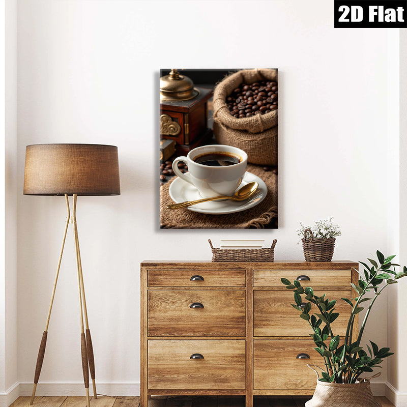 2D flat 1pc Cozy Coffee Still Life Farmhouse Kitchen Decor Rustic Wall Art Dining Room Living Room Gallery Wrapped Canvas Prints Modern Minimalist