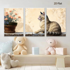 2D flat 1pc Cozy Feline with Floral Still Life Farmhouse Wall Art Decor Living Room Bedroom Gallery Wrapped Canvas Prints Modern Rustic Home Decor