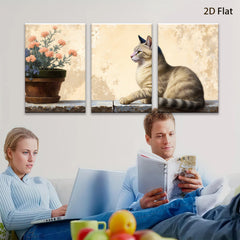 2D flat 1pc Cozy Feline with Floral Still Life Farmhouse Wall Art Decor Living Room Bedroom Gallery Wrapped Canvas Prints Modern Rustic Home Decor