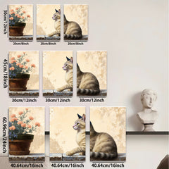 2D flat 1pc Cozy Feline with Floral Still Life Farmhouse Wall Art Decor Living Room Bedroom Gallery Wrapped Canvas Prints Modern Rustic Home Decor