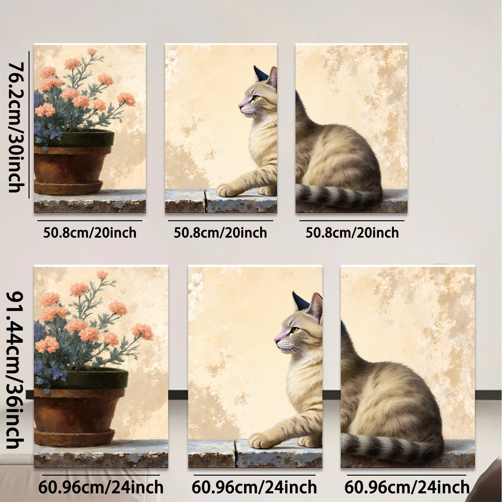 2D flat 1pc Cozy Feline with Floral Still Life Farmhouse Wall Art Decor Living Room Bedroom Gallery Wrapped Canvas Prints Modern Rustic Home Decor