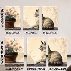 2D flat 1pc Cozy Feline with Floral Still Life Farmhouse Wall Art Decor Living Room Bedroom Gallery Wrapped Canvas Prints Modern Rustic Home Decor