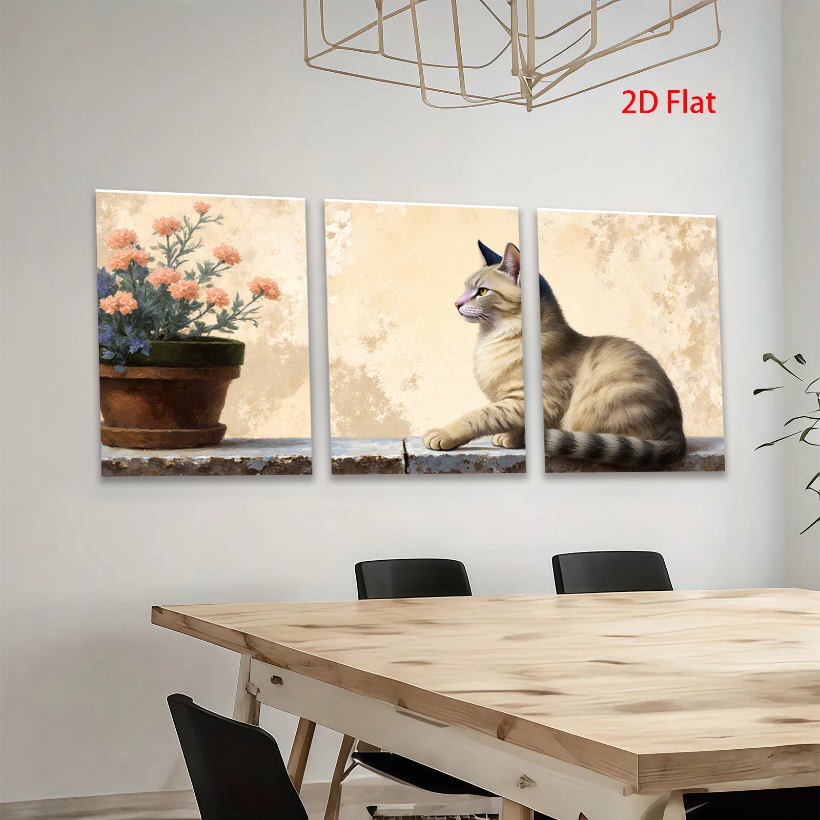 2D flat 1pc Cozy Feline with Floral Still Life Farmhouse Wall Art Decor Living Room Bedroom Gallery Wrapped Canvas Prints Modern Rustic Home Decor