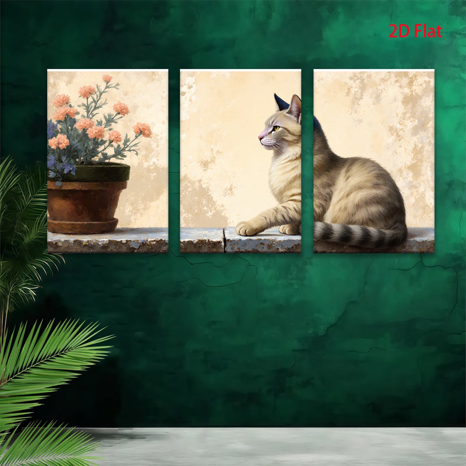 2D flat 1pc Cozy Feline with Floral Still Life Farmhouse Wall Art Decor Living Room Bedroom Gallery Wrapped Canvas Prints Modern Rustic Home Decor
