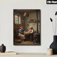 2D flat 1pc Cozy Kitchen Scene Two Women Chatting With Cat Farmhouse Wall Art Rustic Home Decor Living Room Bedroom Canvas Prints Modern Gallery Wrapped Art