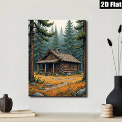 2D flat 1pc Cozy Log Cabin Landscape Wall Art for Living Room Bedroom Home Decor Farmhouse Style Rustic Canvas Prints Ready to Hang Modern Artwork