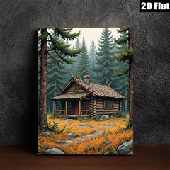 2D flat 1pc Cozy Log Cabin Landscape Wall Art for Living Room Bedroom Home Decor Farmhouse Style Rustic Canvas Prints Ready to Hang Modern Artwork