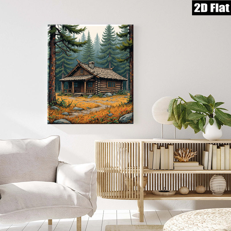 2D flat 1pc Cozy Log Cabin Landscape Wall Art for Living Room Bedroom Home Decor Farmhouse Style Rustic Canvas Prints Ready to Hang Modern Artwork