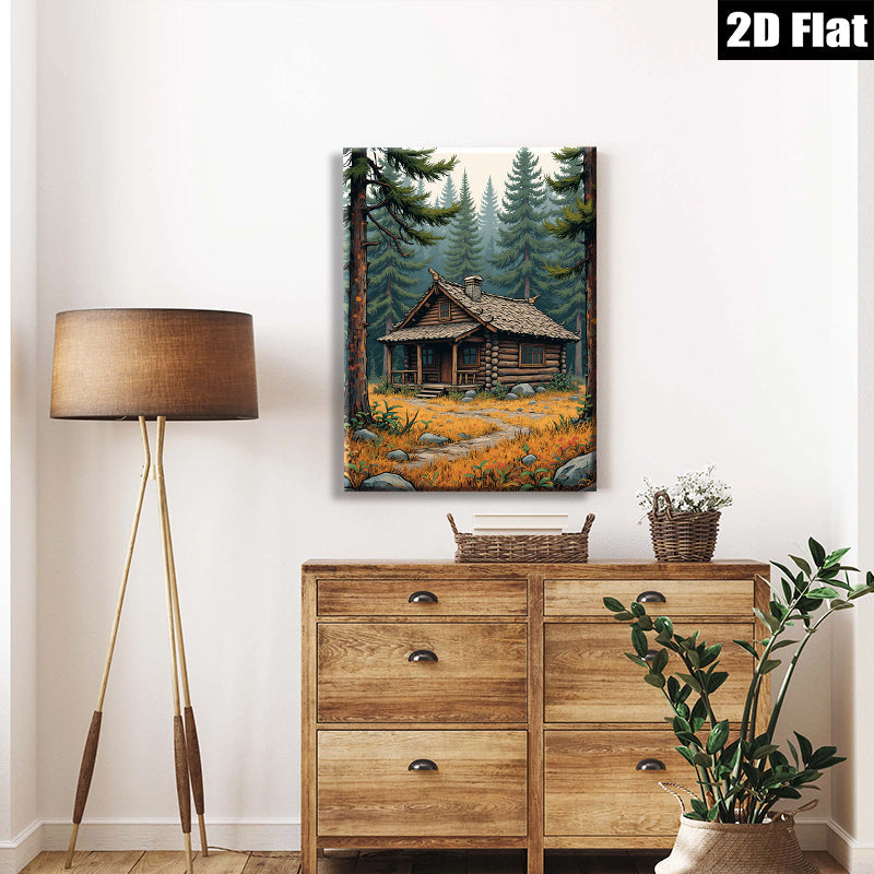 2D flat 1pc Cozy Log Cabin Landscape Wall Art for Living Room Bedroom Home Decor Farmhouse Style Rustic Canvas Prints Ready to Hang Modern Artwork