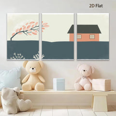 2D flat 1pc Cozy farmhouse scene with vibrant autumn trees perfect for living room bedroom gallery wall decor modern minimalist aesthetic