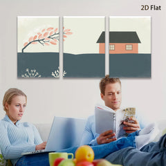 2D flat 1pc Cozy farmhouse scene with vibrant autumn trees perfect for living room bedroom gallery wall decor modern minimalist aesthetic