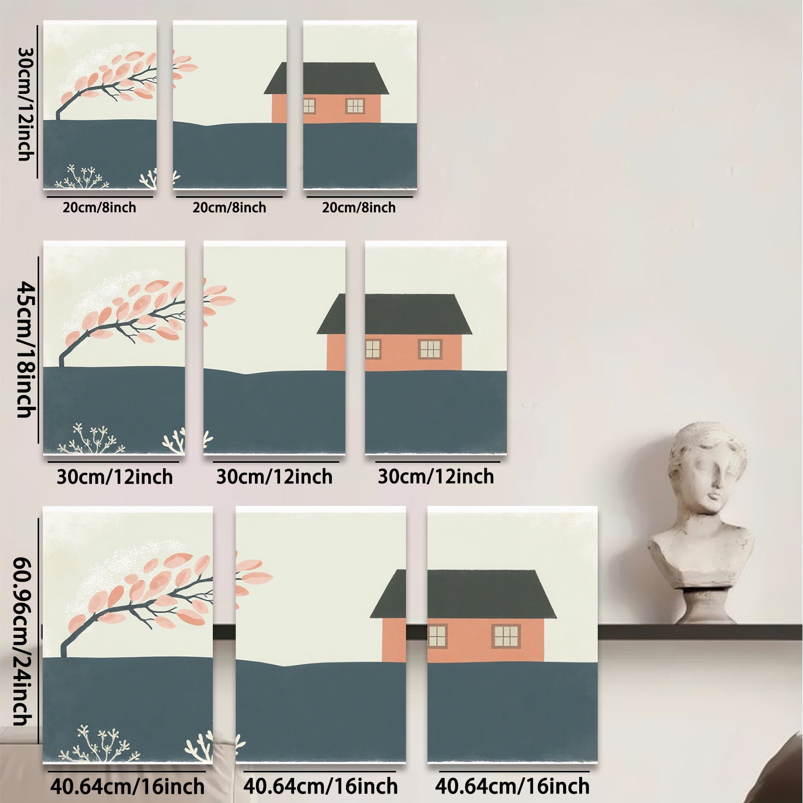 2D flat 1pc Cozy farmhouse scene with vibrant autumn trees perfect for living room bedroom gallery wall decor modern minimalist aesthetic