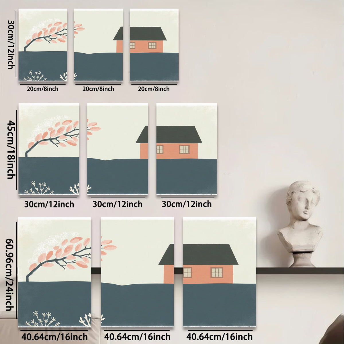 2D flat 1pc Cozy farmhouse scene with vibrant autumn trees perfect for living room bedroom gallery wall decor modern minimalist aesthetic