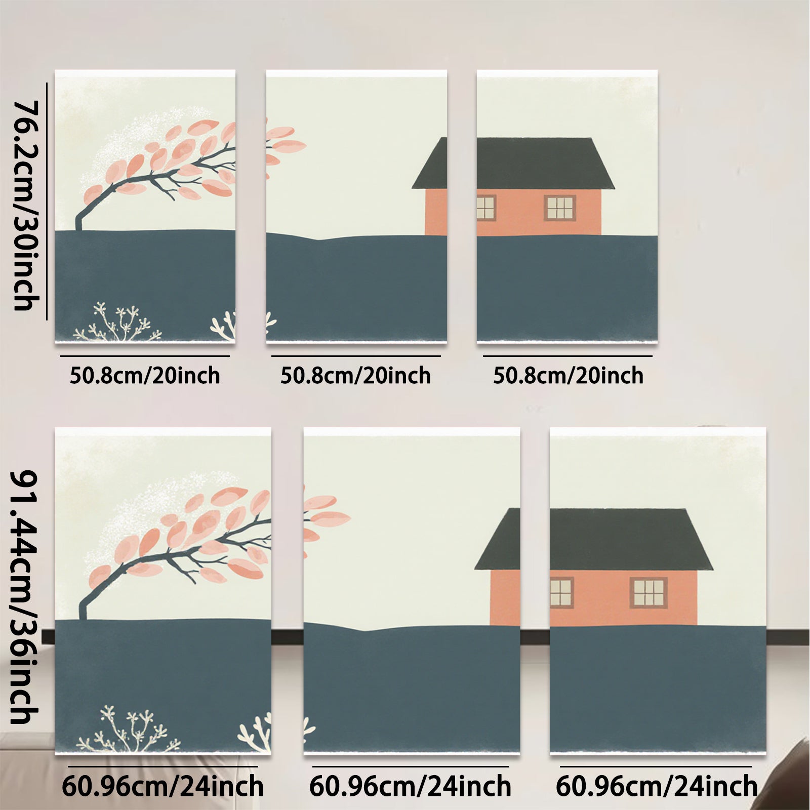 2D flat 1pc Cozy farmhouse scene with vibrant autumn trees perfect for living room bedroom gallery wall decor modern minimalist aesthetic