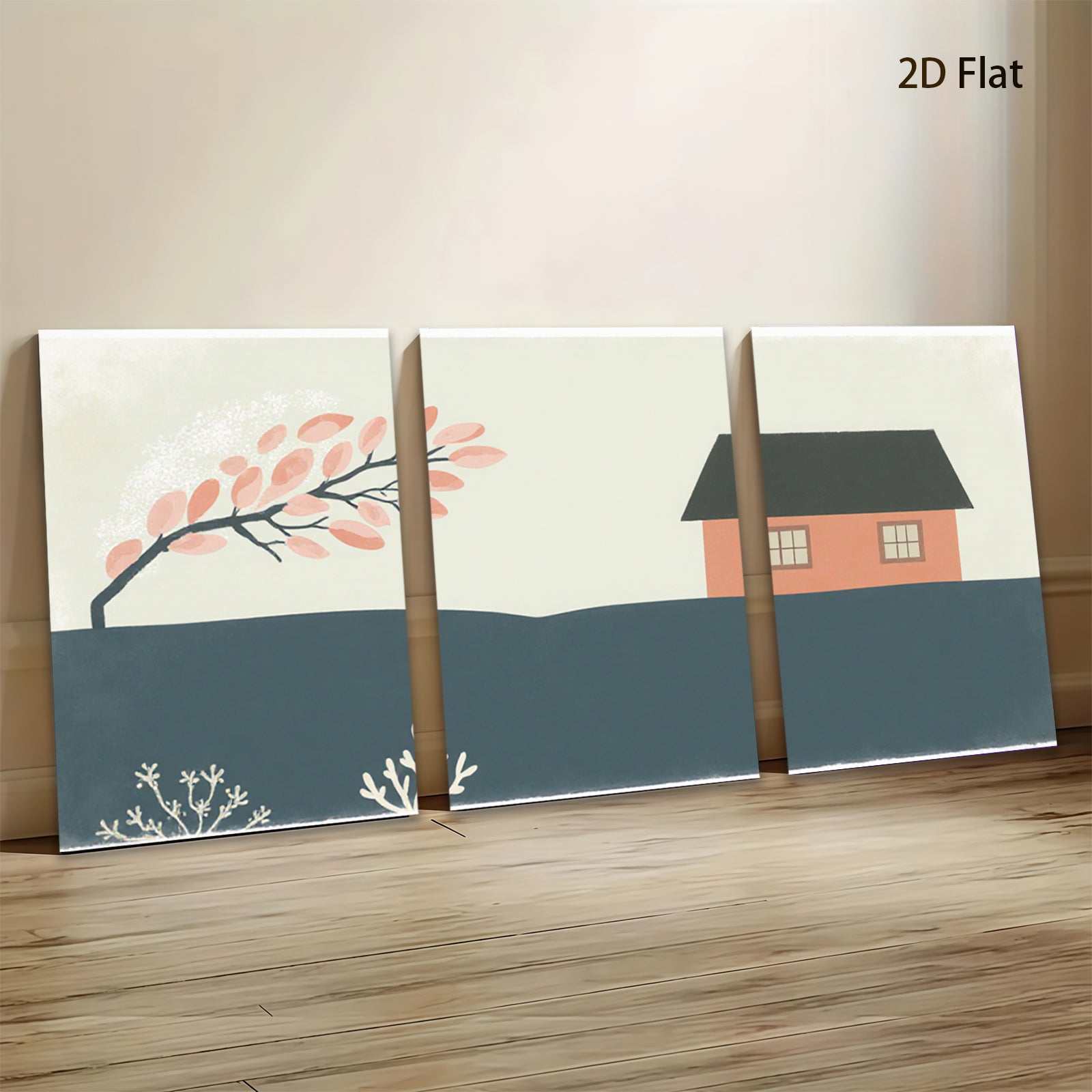 2D flat 1pc Cozy farmhouse scene with vibrant autumn trees perfect for living room bedroom gallery wall decor modern minimalist aesthetic