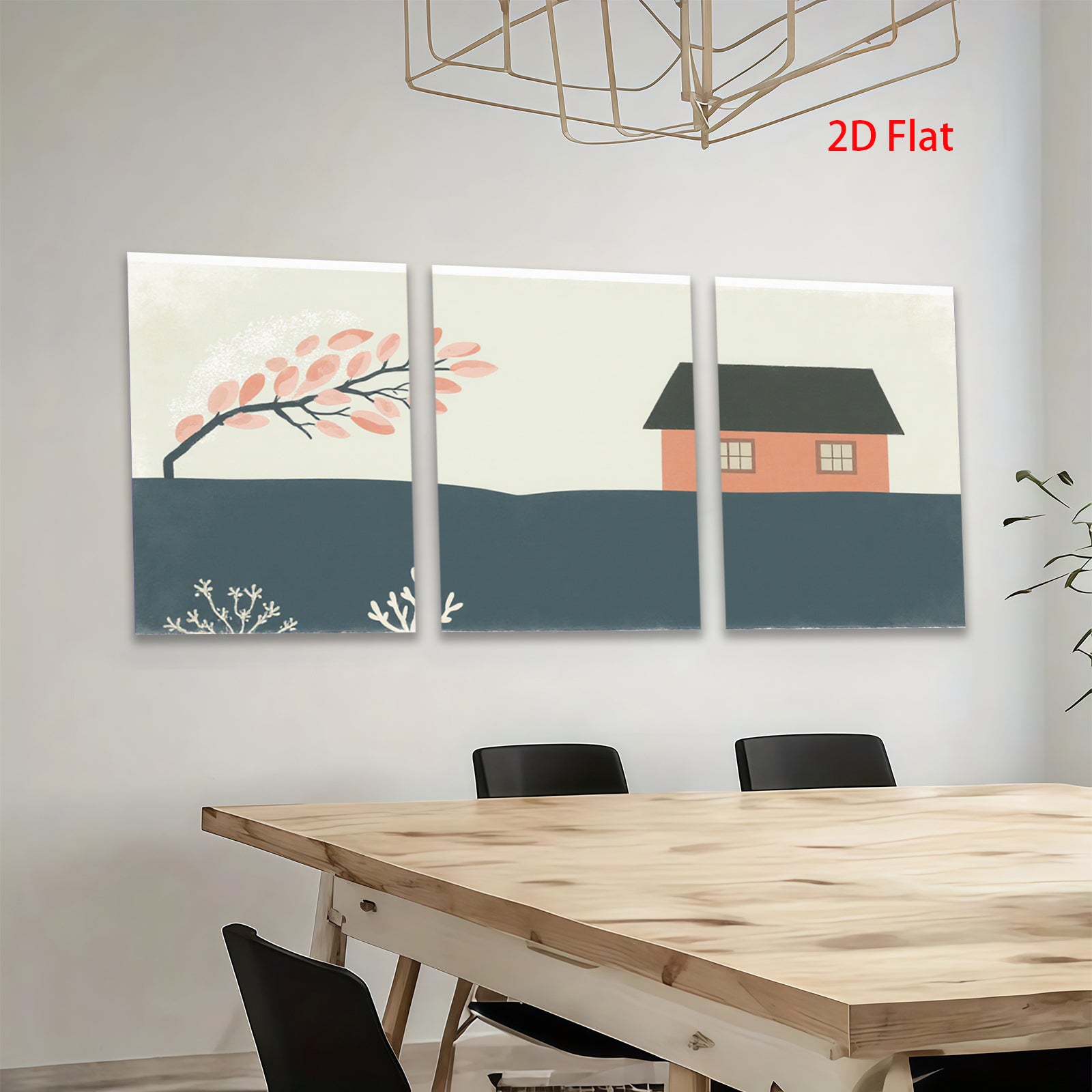 2D flat 1pc Cozy farmhouse scene with vibrant autumn trees perfect for living room bedroom gallery wall decor modern minimalist aesthetic