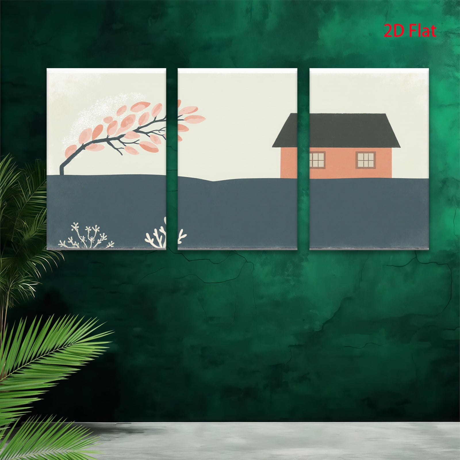 2D flat 1pc Cozy farmhouse scene with vibrant autumn trees perfect for living room bedroom gallery wall decor modern minimalist aesthetic