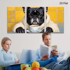 2D flat 1pc Cozy pup enjoys morning coffee farmhouse wall art living room bedroom decor gallery wrapped canvas prints modern minimalist aesthetic