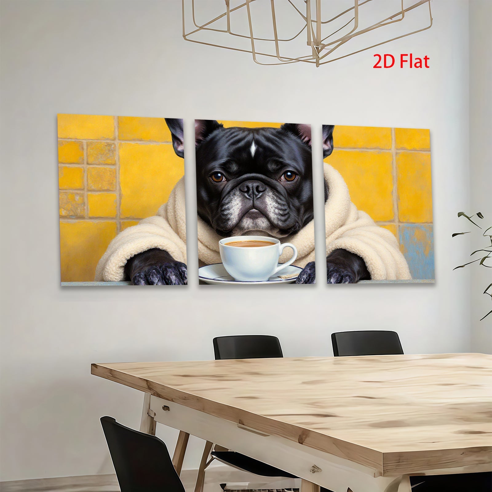 2D flat 1pc Cozy pup enjoys morning coffee farmhouse wall art living room bedroom decor gallery wrapped canvas prints modern minimalist aesthetic