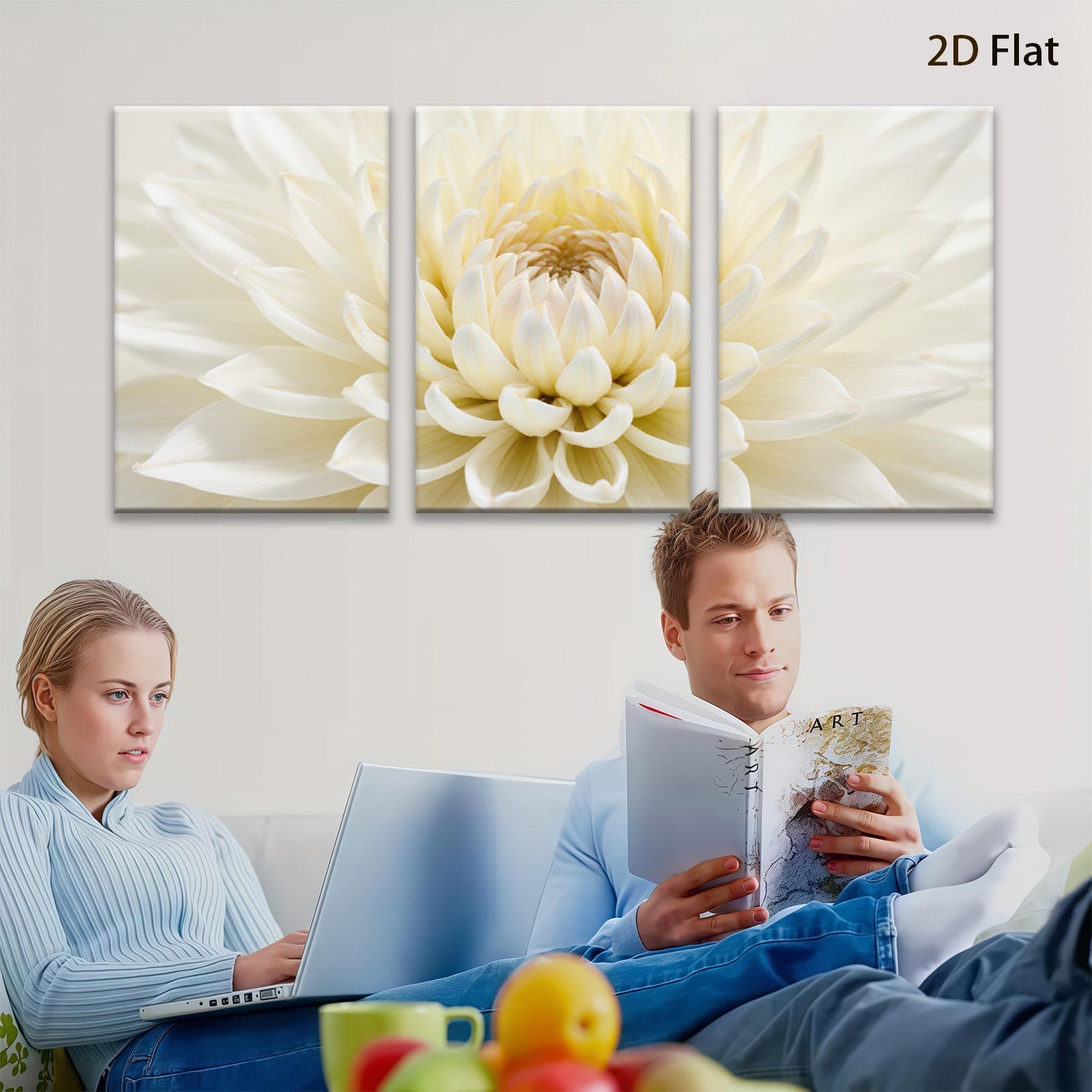 2D flat 1pc Creamy Dahlia Bloom Wall Art Botanical Home Decor Living Room Bedroom Gallery Wrapped Canvas Prints Modern Farmhouse Aesthetic Cozy Vibes
