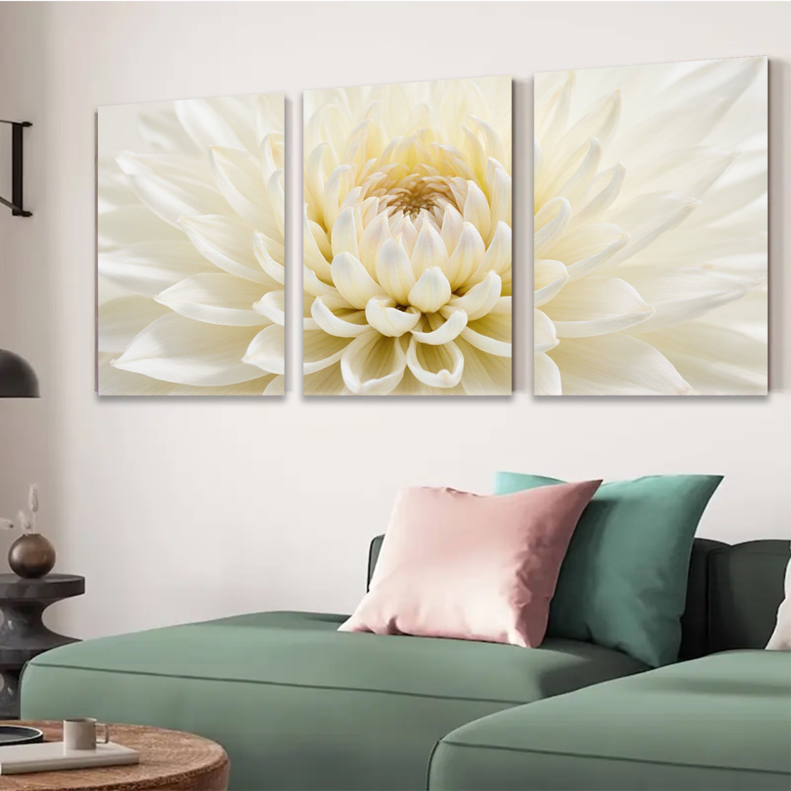 2D flat 1pc Creamy Dahlia Bloom Wall Art Botanical Home Decor Living Room Bedroom Gallery Wrapped Canvas Prints Modern Farmhouse Aesthetic Cozy Vibes