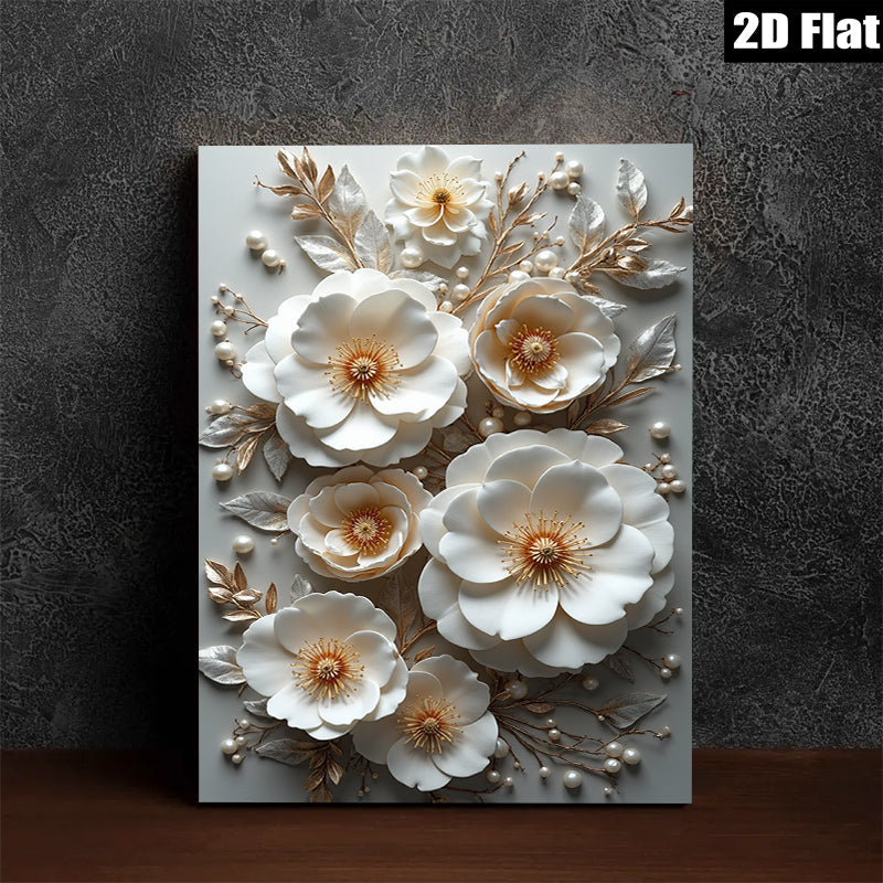 2D flat 1pc Creamy White Floral Art Botanical Wall Decor Living Room Bedroom Modern Farmhouse Gallery Wrapped Canvas Prints Trending Now