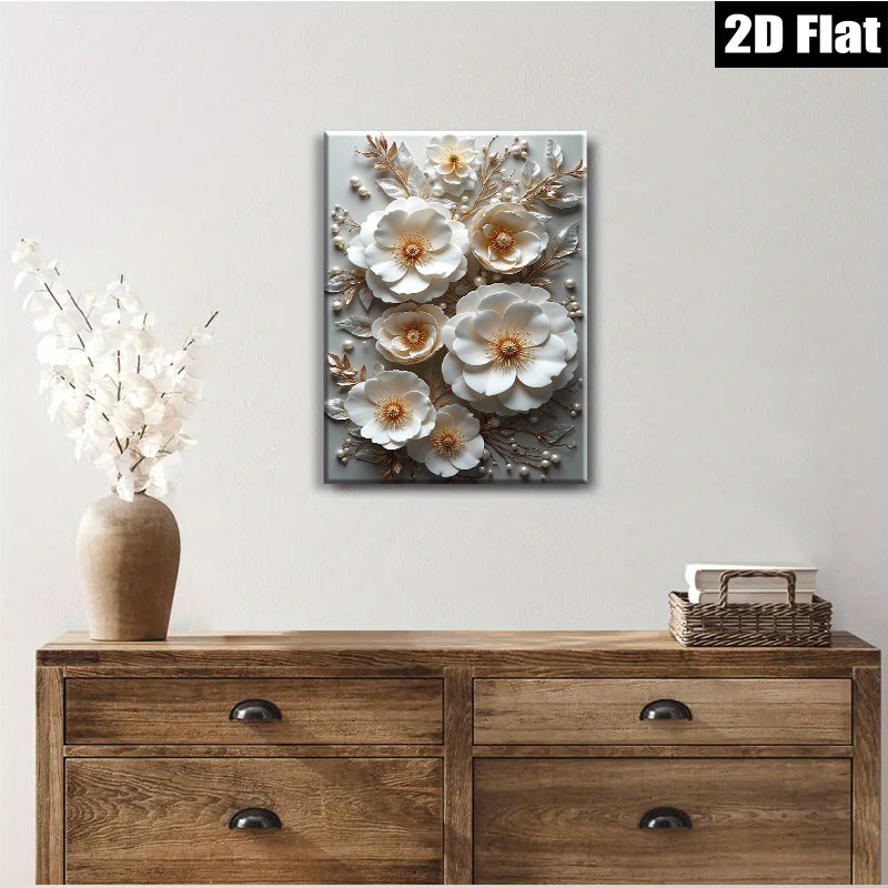 2D flat 1pc Creamy White Floral Art Botanical Wall Decor Living Room Bedroom Modern Farmhouse Gallery Wrapped Canvas Prints Trending Now