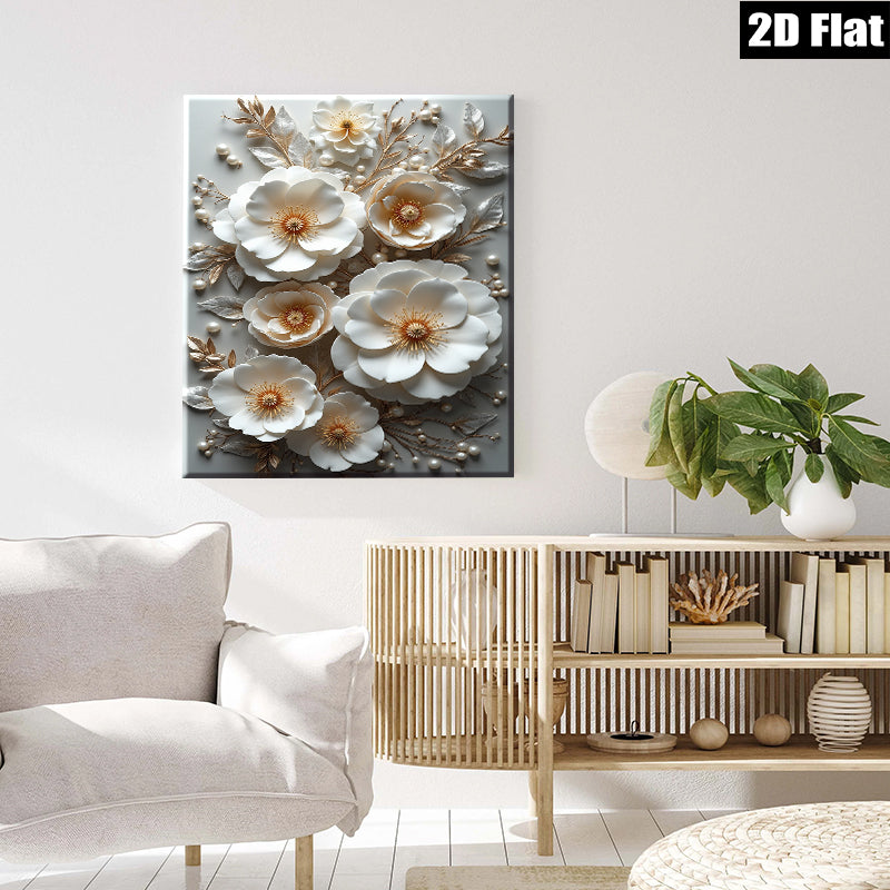 2D flat 1pc Creamy White Floral Art Botanical Wall Decor Living Room Bedroom Modern Farmhouse Gallery Wrapped Canvas Prints Trending Now