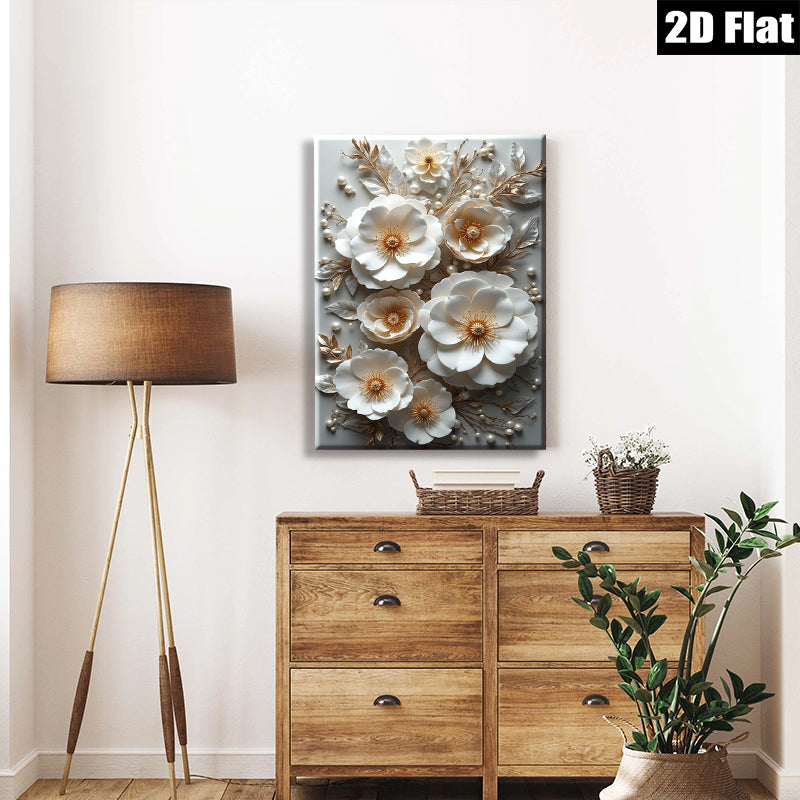 2D flat 1pc Creamy White Floral Art Botanical Wall Decor Living Room Bedroom Modern Farmhouse Gallery Wrapped Canvas Prints Trending Now