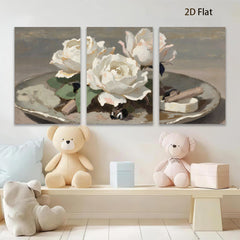 2D flat 1pc Creamy White Roses Still Life Painting Floral Wall Art Decor for Living Room Bedroom Gallery Wrapped Canvas Prints Modern Farmhouse Style