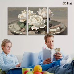2D flat 1pc Creamy White Roses Still Life Painting Floral Wall Art Decor for Living Room Bedroom Gallery Wrapped Canvas Prints Modern Farmhouse Style