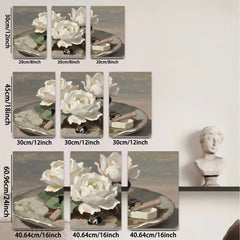 2D flat 1pc Creamy White Roses Still Life Painting Floral Wall Art Decor for Living Room Bedroom Gallery Wrapped Canvas Prints Modern Farmhouse Style