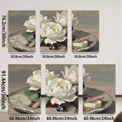 2D flat 1pc Creamy White Roses Still Life Painting Floral Wall Art Decor for Living Room Bedroom Gallery Wrapped Canvas Prints Modern Farmhouse Style