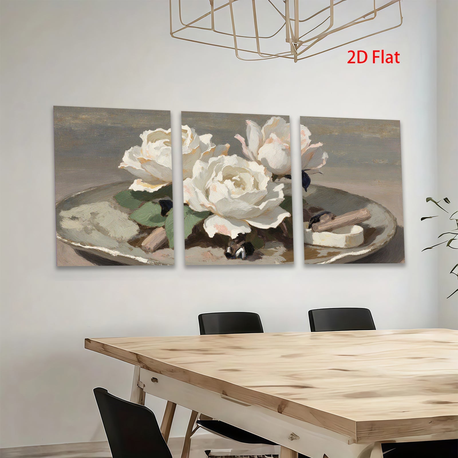 2D flat 1pc Creamy White Roses Still Life Painting Floral Wall Art Decor for Living Room Bedroom Gallery Wrapped Canvas Prints Modern Farmhouse Style