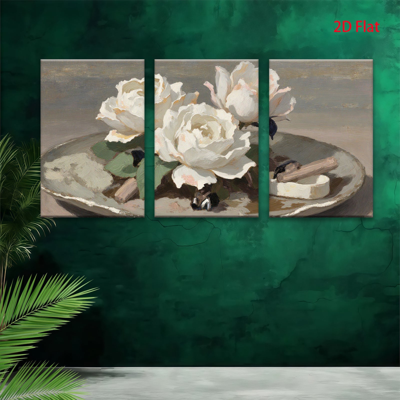 2D flat 1pc Creamy White Roses Still Life Painting Floral Wall Art Decor for Living Room Bedroom Gallery Wrapped Canvas Prints Modern Farmhouse Style
