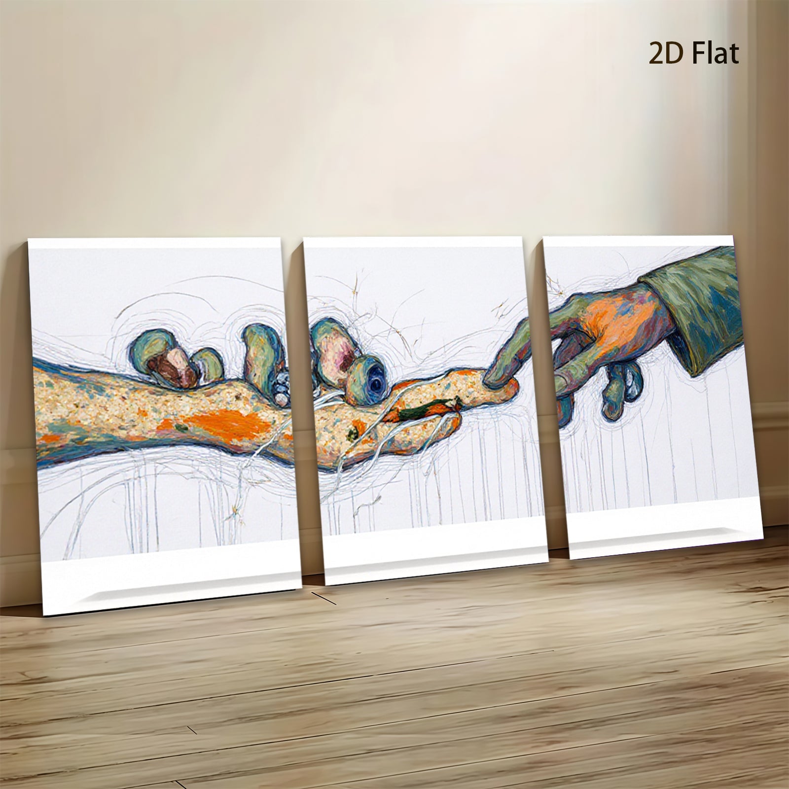 2D flat 1pc Creation of Adam touch hands abstract wall art canvas prints for living room bedroom gallery wrapped modern farmhouse decor cozy vibes