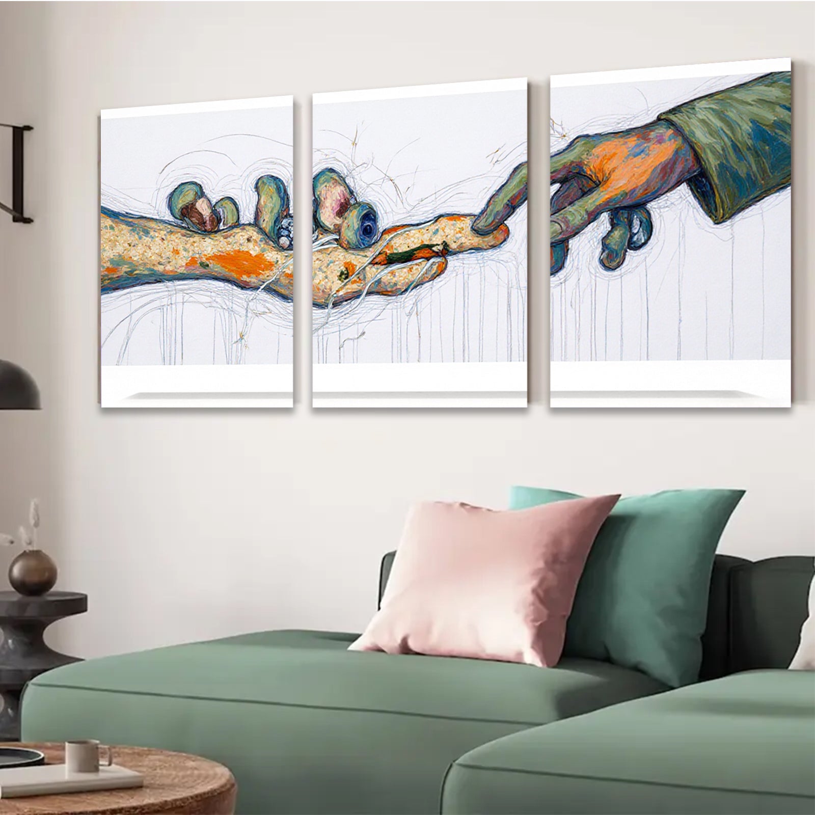 2D flat 1pc Creation of Adam touch hands abstract wall art canvas prints for living room bedroom gallery wrapped modern farmhouse decor cozy vibes