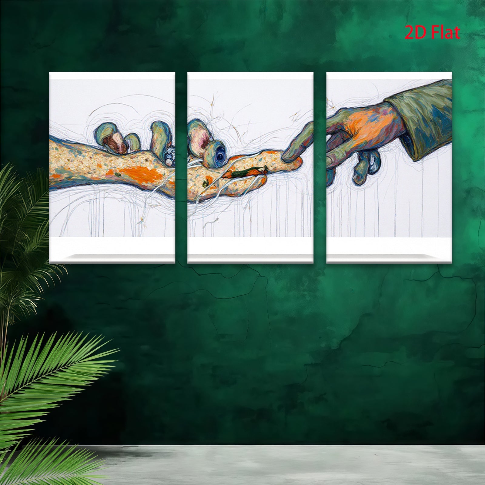 2D flat 1pc Creation of Adam touch hands abstract wall art canvas prints for living room bedroom gallery wrapped modern farmhouse decor cozy vibes