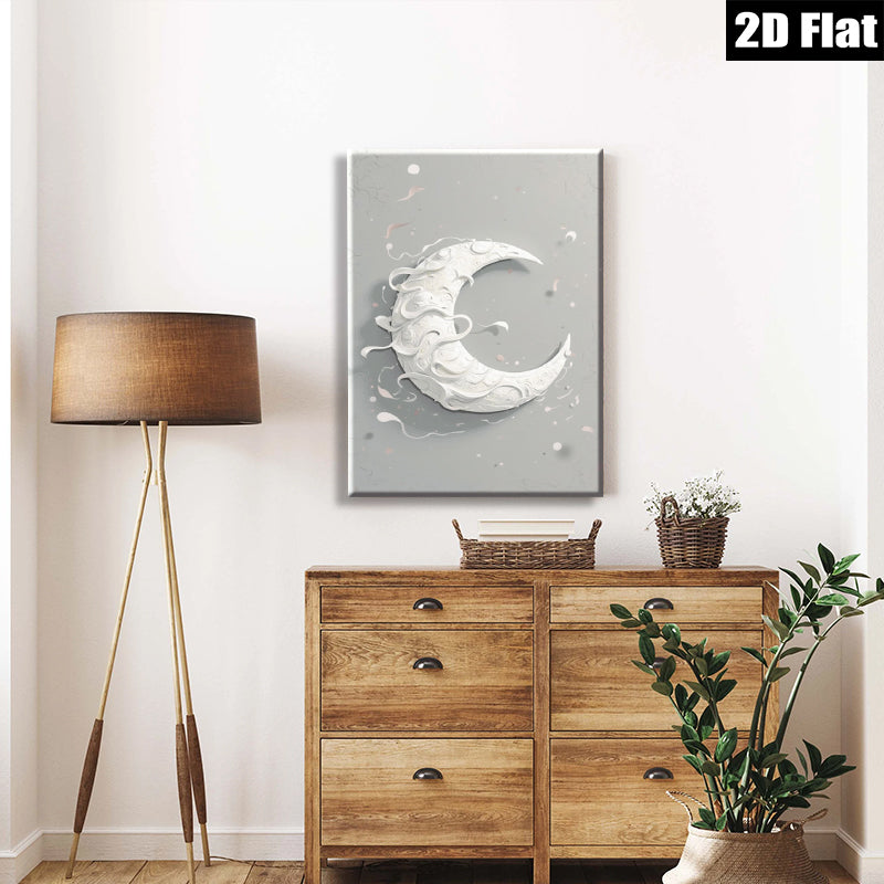2D flat 1pc Crescent Moon Wall Art Modern Minimalist Home Decor Living Room Bedroom Gallery Wrapped Canvas Prints Farmhouse Aesthetic Coastal Chic Trending Now