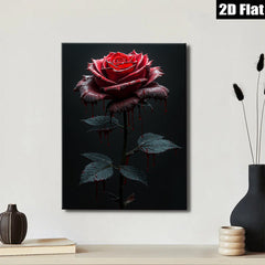 2D flat 1pc Crimson Bloom Dripping Rose Gothic Wall Art Living Room Bedroom Decor Gallery Wrapped Canvas Print Modern Farmhouse Style Coastal Beach Home D��cor