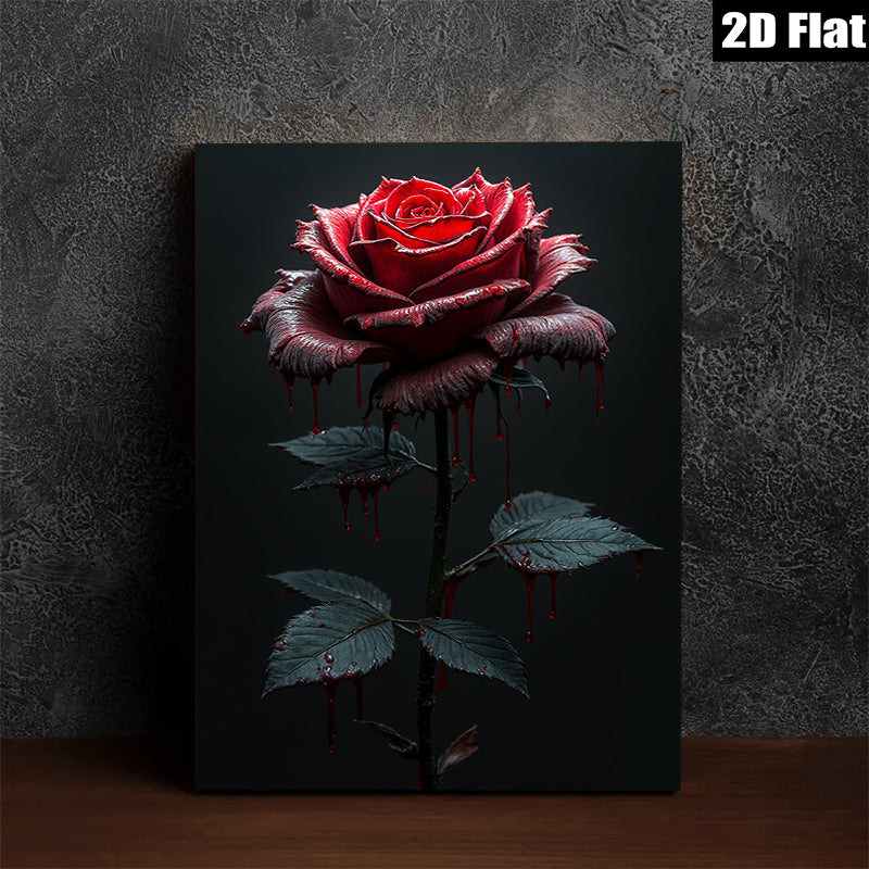 2D flat 1pc Crimson Bloom Dripping Rose Gothic Wall Art Living Room Bedroom Decor Gallery Wrapped Canvas Print Modern Farmhouse Style Coastal Beach Home D��cor