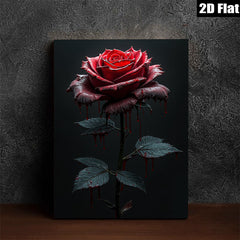 2D flat 1pc Crimson Bloom Dripping Rose Gothic Wall Art Living Room Bedroom Decor Gallery Wrapped Canvas Print Modern Farmhouse Style Coastal Beach Home D��cor