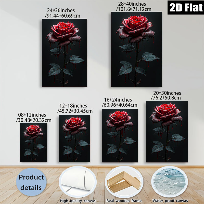 2D flat 1pc Crimson Bloom Dripping Rose Gothic Wall Art Living Room Bedroom Decor Gallery Wrapped Canvas Print Modern Farmhouse Style Coastal Beach Home D��cor